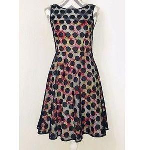 💚DOT OVERLAY FLORAL FIT & FLARE DRESS